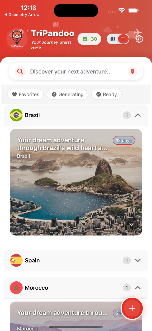 TriPandoo App Home Screen